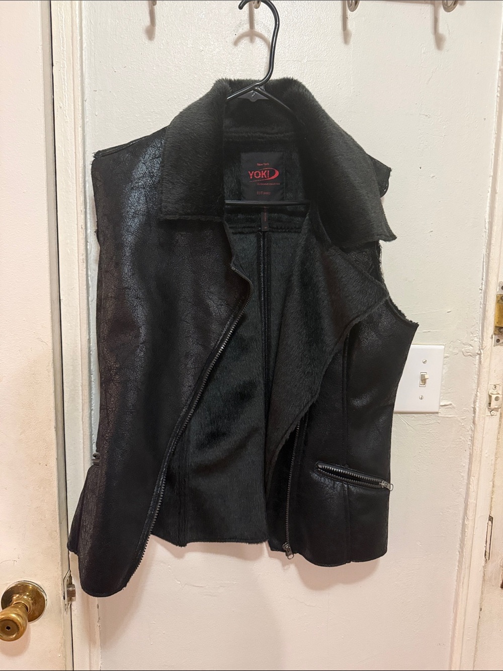 Yoki Black Faux Shearling Moto-Style Vest